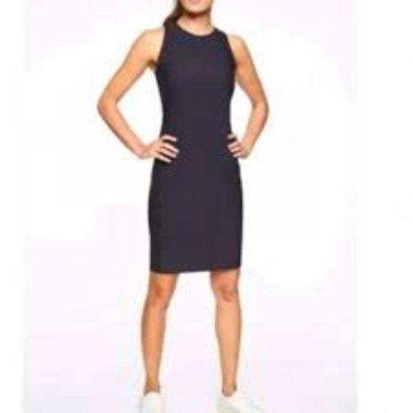 Athleta Dresses & Skirts - Athleta Stellar Stretch Scuba Sheath Athleisure Women's L Black Sleeveless Dress